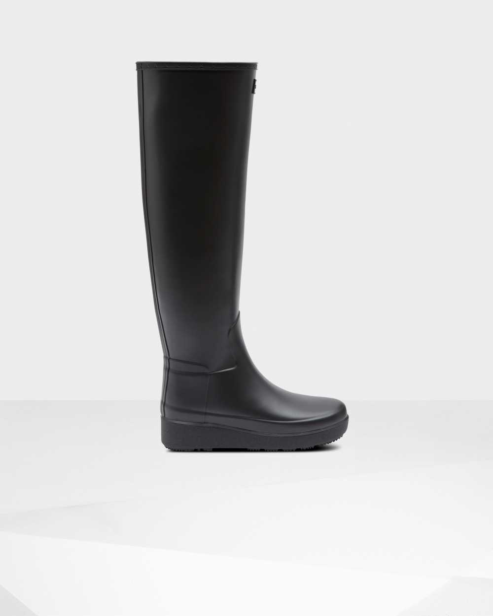 Hunter Refined Slim Fit Creeper Knee-High Women's Rain Boots NZ-74322F Black